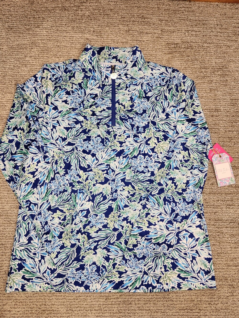 NEW Stella Parker Sport 1/4 Zip Womens M UPF Sun Protection Navy Floral Pullover